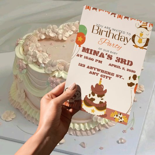 蝶の3歳の誕生日招待状 女の子 招待状