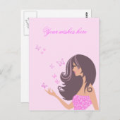 蝶はがき付きの可愛い女の子 ポストカード (正面/裏面)