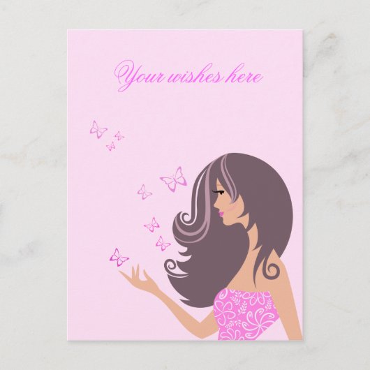 蝶はがき付きの可愛い女の子 ポストカード (正面)