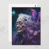 蝶はがき付きの年配の女性 ポストカード (正面/裏面)