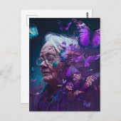 蝶はがき付きの年配の女性 ポストカード (正面/裏面)