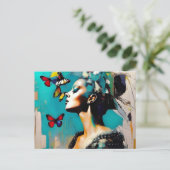 蝶はがき付き女性 ポストカード (スタンド正面)