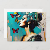 蝶はがき付き女性 ポストカード (正面/裏面)