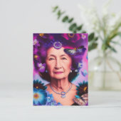 蝶はがき付き高齢女性 ポストカード (スタンド正面)