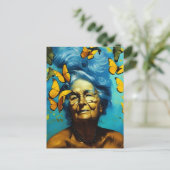 蝶はがき付き高齢女性 ポストカード (スタンド正面)