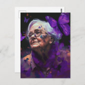 蝶はがき付き高齢女性 ポストカード (正面/裏面)