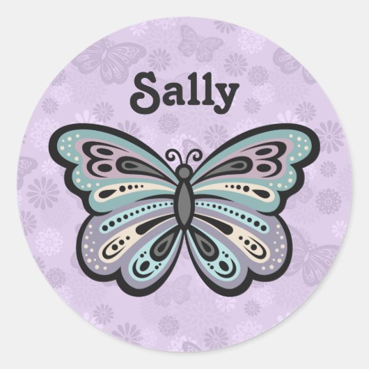 蝶はっきりしたのステッカー ラウンドシール (正面)
