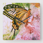 蝶はっきりした スクエア壁時計 (正面)