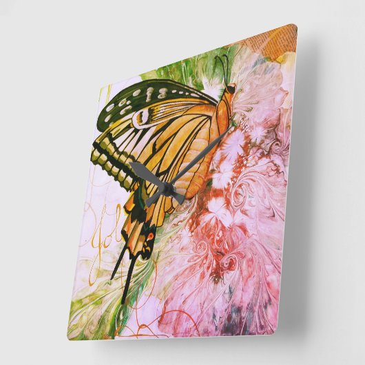 蝶はっきりした スクエア壁時計 (傾斜)