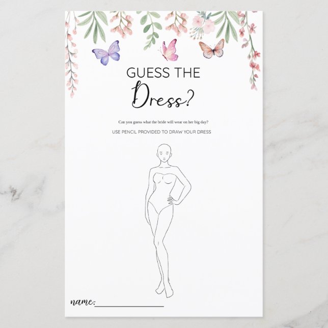 蝶はドレスを推測ブライダルシャワーゲーム (正面)