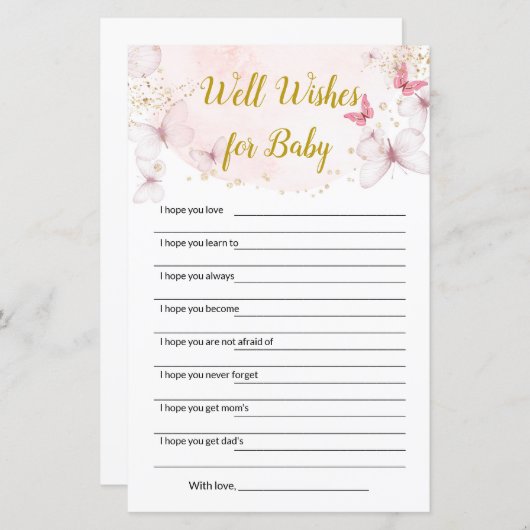 蝶はベビーの赤ちゃんシャワーゲームを願う (正面/裏面)