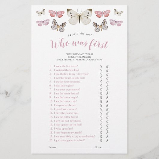 蝶は彼は彼女はピンクのシャワーのゲームを言った (正面)