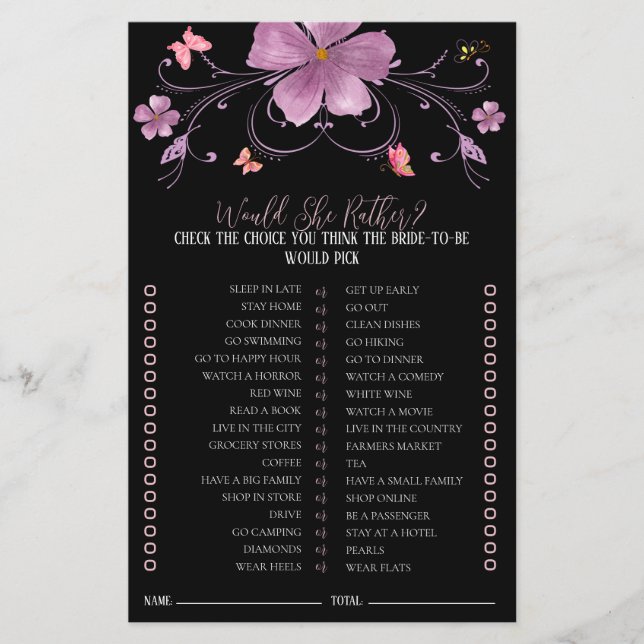 蝶は彼女はむしろブライダルシャワーゲーム (正面)