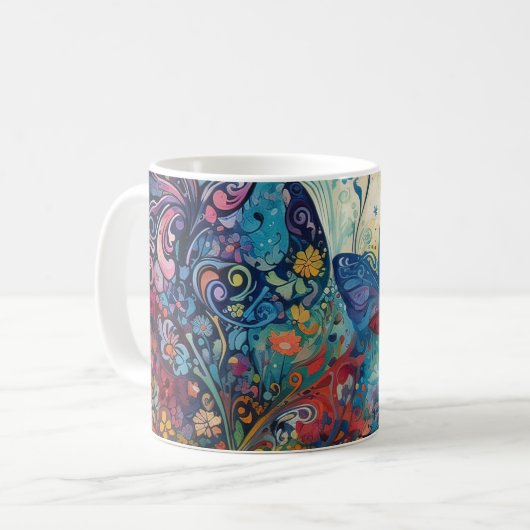 蝶は猫を花に咲かせる。アーサイケデリックト コーヒーマグカップ (正面左)