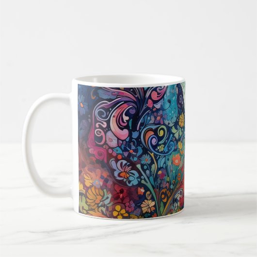 蝶は猫を花に咲かせる。アーサイケデリックト コーヒーマグカップ (左)