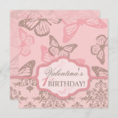 蝶は花弁の誕生日の招待状の正方形に接吻します 招待状 (正面/裏面)