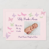 蝶は誕生の発表のピンクに接吻します 案内状 (正面/裏面)