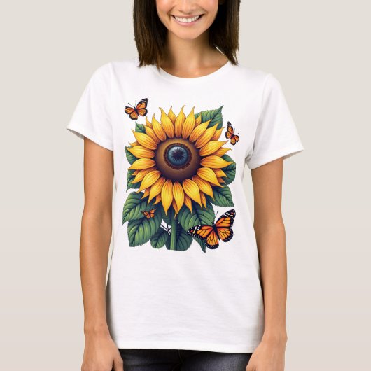 蝶ひまわり開花自然Tシャツ女性用 Tシャツ (正面)