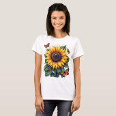 蝶ひまわり開花自然Tシャツ女性用 Tシャツ (正面フル)