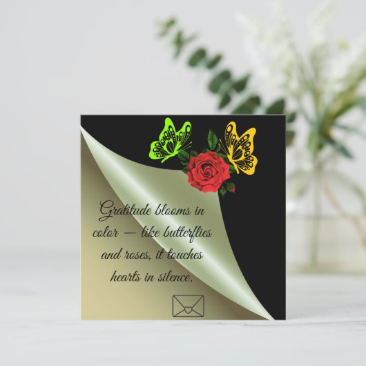 蝶やバラのような色の感謝の開花 サンキューカード (スタンド正面)