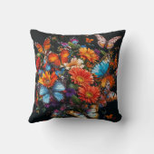 蝶や花が咲くカラフルの花瓶。 クッション (裏面)