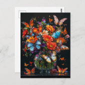 蝶や花が咲くカラフルの花瓶。 ポストカード (正面/裏面)