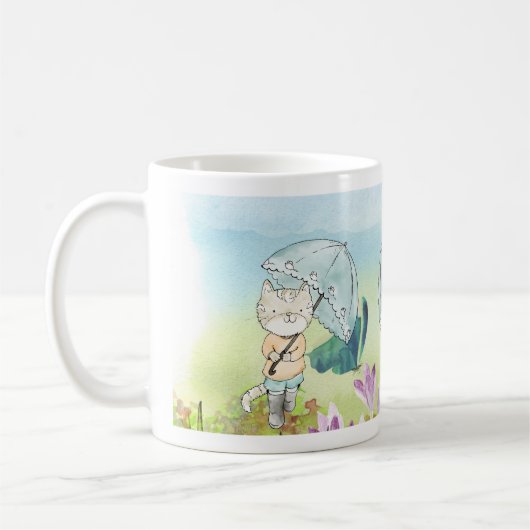 蝶よくはしゃぐと傘を自然にした猫 コーヒーマグカップ (左)