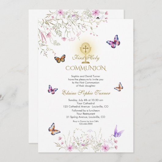蝶よくはしゃぐの野草最初の聖餐式 招待状 (正面/裏面)