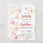蝶をテーマとしたかわいいモダン至福5歳の誕生日 招待状 (正面)