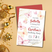 蝶をテーマとしたかわいいモダン至福5歳の誕生日 招待状