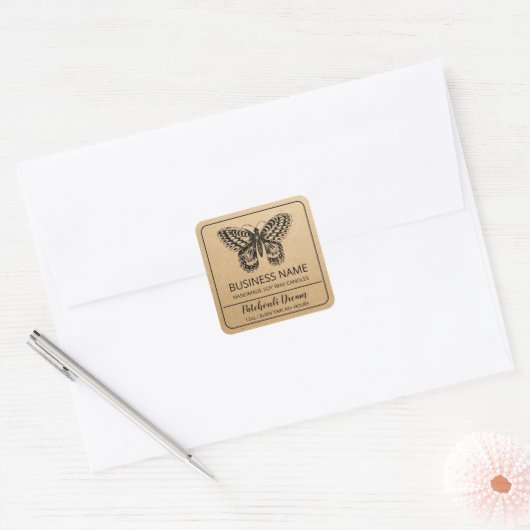 蝶をテーマにしたクラフト紙大豆キャンドルラベル スクエアシール (封筒)