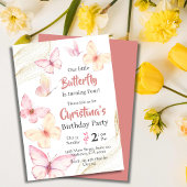 蝶をテーマにしたモダンかわいい至福4歳の誕生日 招待状