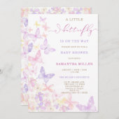 蝶をテーマにした赤ちゃんシャワー 招待状 (正面/裏面)