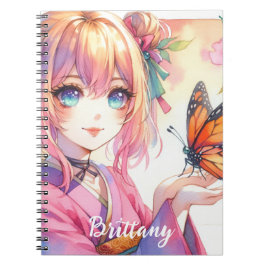 蝶を持つアニメの女の子カスタマイズ ノートブック