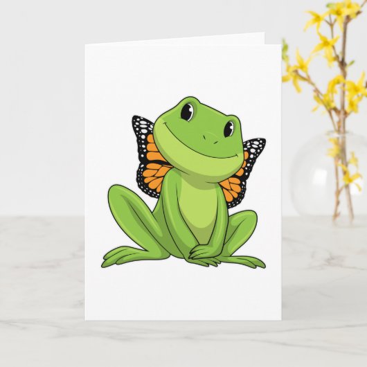 蝶を持つカエル カード (黄色い花)