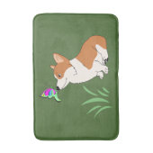 蝶を持つコーギー バスマット (正面縦)