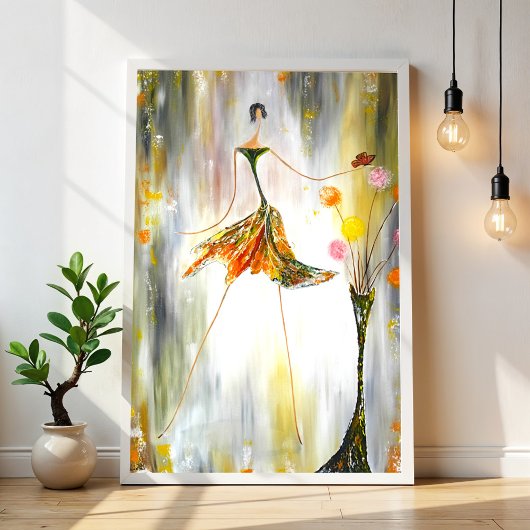 蝶を持つ女性 フォトプリント           