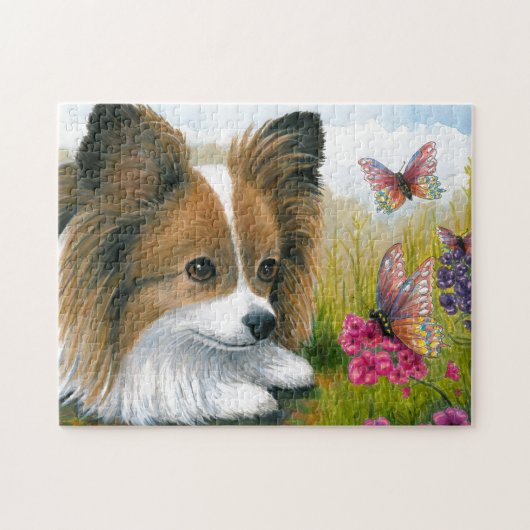 蝶を持つ犬123のPapillon犬 ジグソーパズル (横)