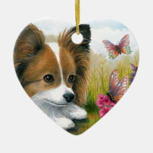 蝶を持つ犬123のPapillon犬 セラミックオーナメント