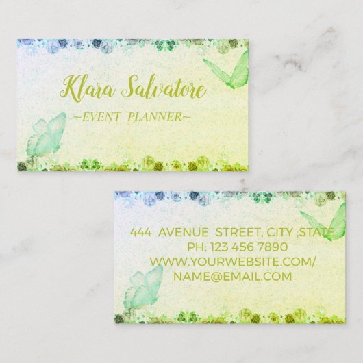 蝶を持つ素晴らしい素晴らしい甘い緑   名刺 (正面/裏面)