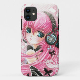 蝶を持つ美しい日本製アニメの女の子 iPhone 11 ケース