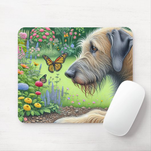 蝶を見るアイルランドの猟犬 マウスパッド (マウス)