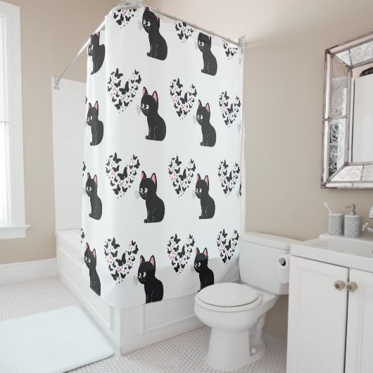 蝶を見る黒猫 シャワーカーテン (インサイチュ)