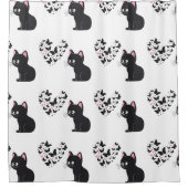 蝶を見る黒猫 シャワーカーテン (正面)