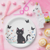 蝶を見る黒猫 ペーパープレート (パーティー)