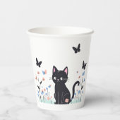 蝶を見る黒猫 紙コップ (裏面)