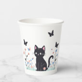 蝶を見る黒猫 紙コップ (正面)