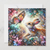 蝶を追いかける可愛いバニーのステンドグラスの復活祭 シーズンカード (正面)