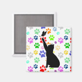 蝶を追いかける可愛い肉柄の猫 マグネット (正面/裏面)