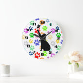 蝶を追カラフルいかけるかわいいペットパウ ラージ壁時計 (ホーム)